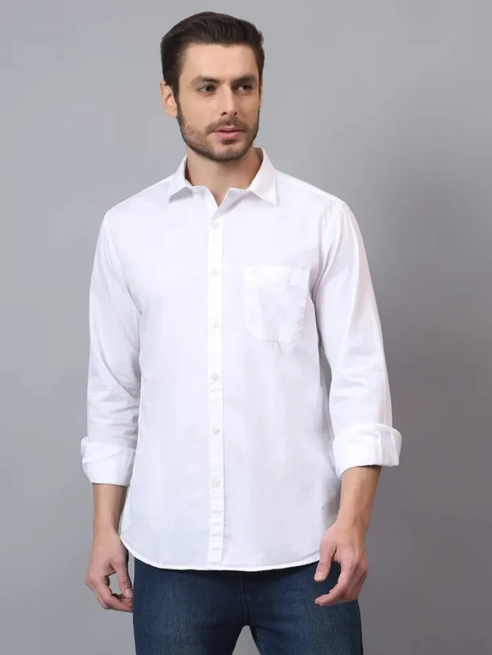Proword Men Solid Casual White Shirt