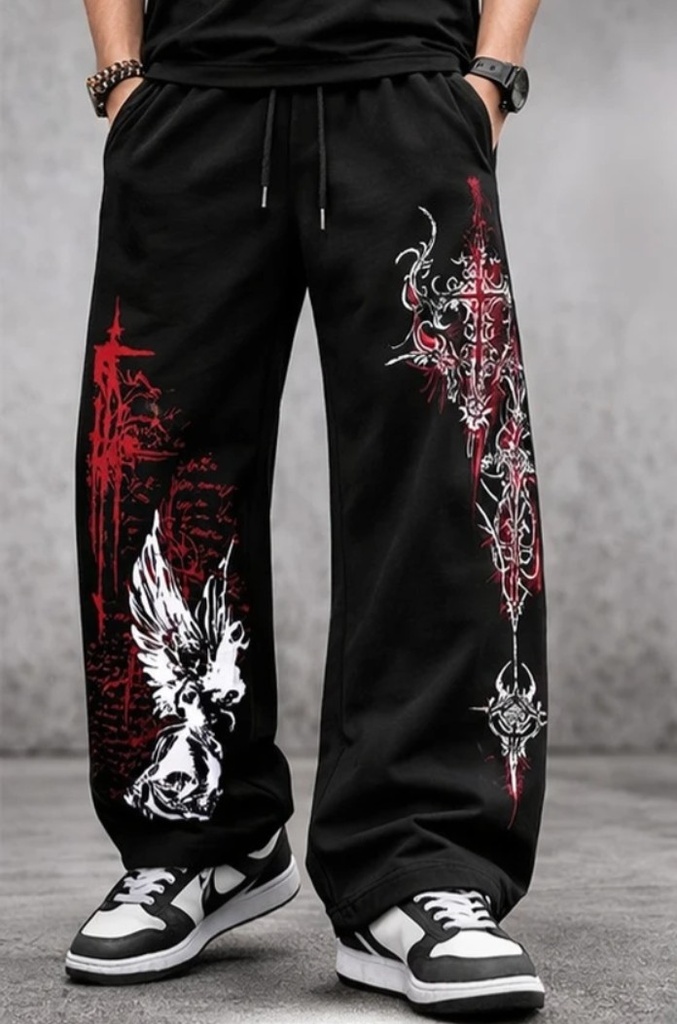 Printed Men Black Track Pants