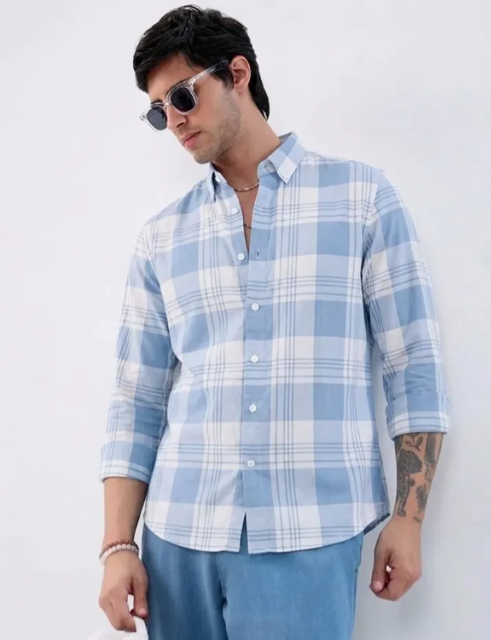 Majestic man men Slim Fit Pure Cotton Checkred